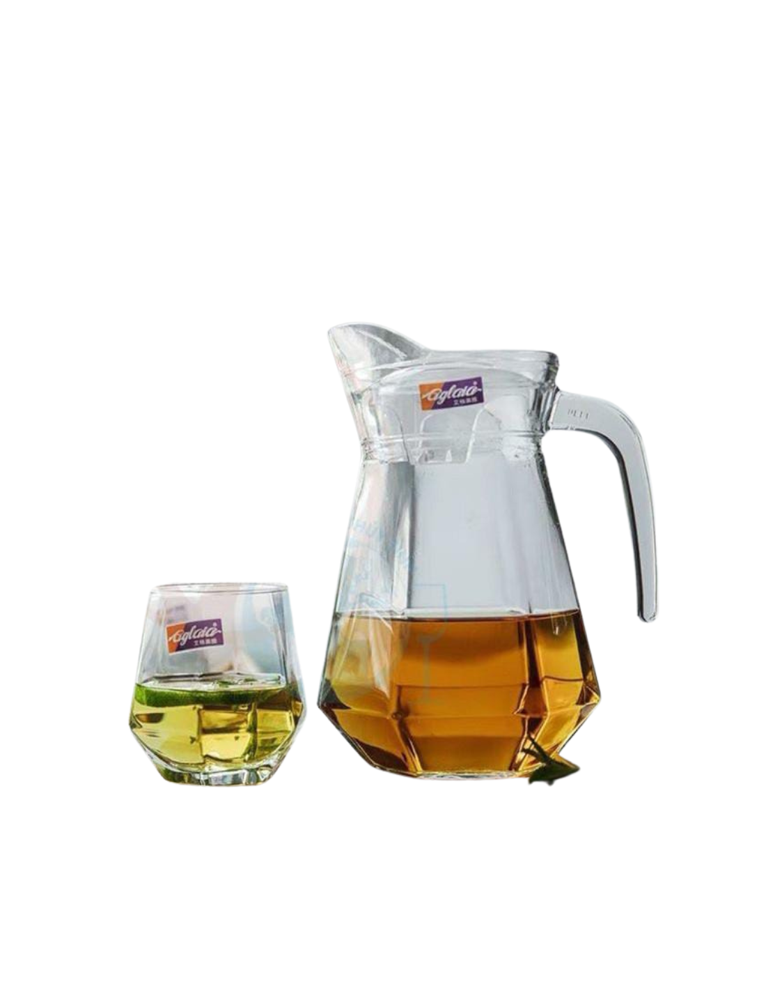 Hexagon Shape Glass Jug with 6 Glasses Included 1.4L